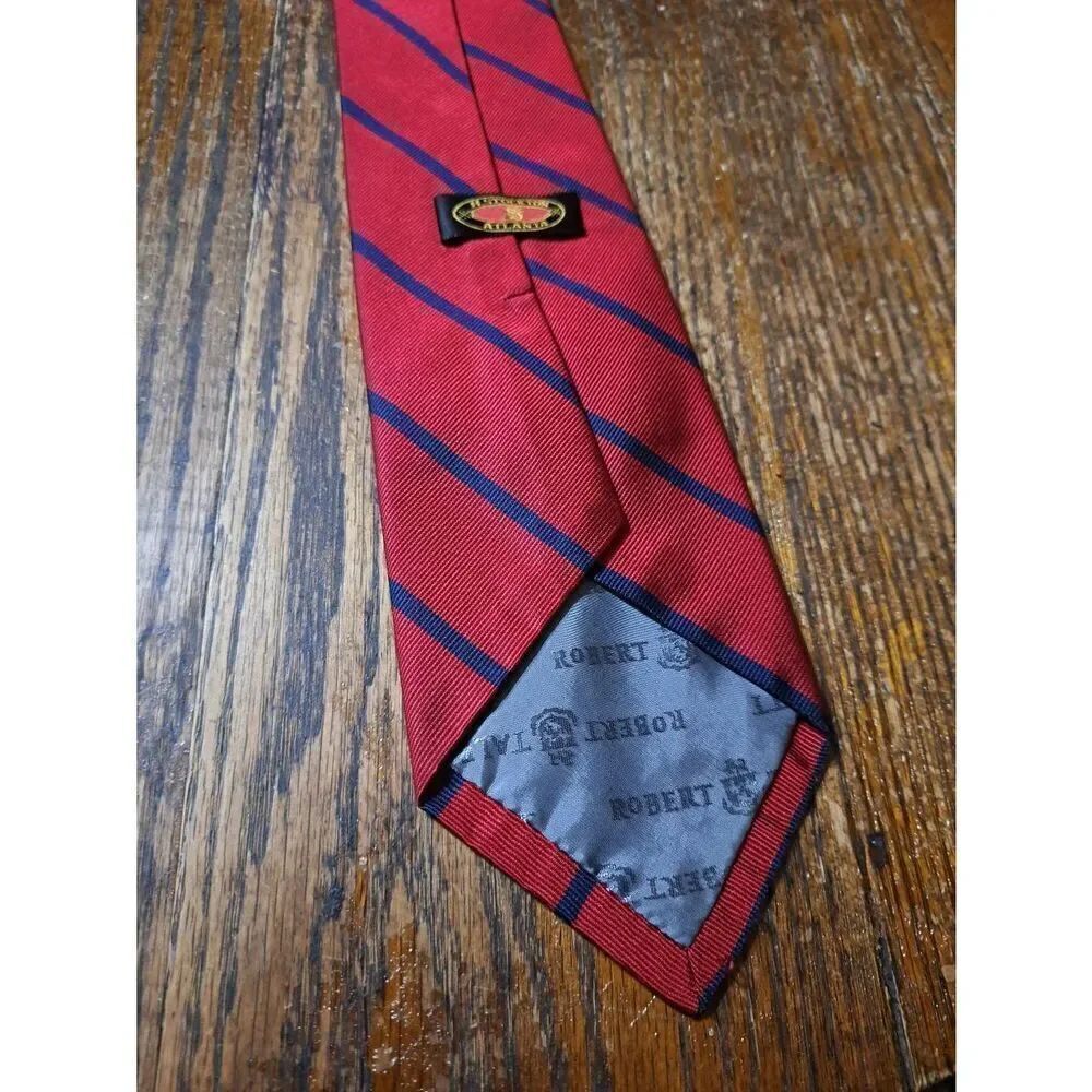 H Stockton Atlanta Robert Talbott Red Blue Stripe Hand Sewn Finest Silk Neck Tie - Picture 3 of 4